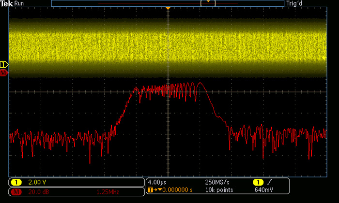 Below: Figure 4. FFT tradeoffs are seen here with more frequency detail, but unusable time domain detail